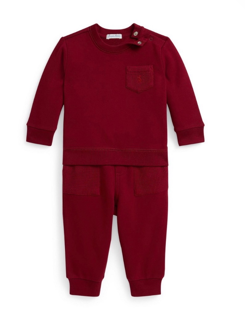 Ralph Lauren Baby boy’s waffle trim sweatshirt & sweatpants in burgundy - 6M